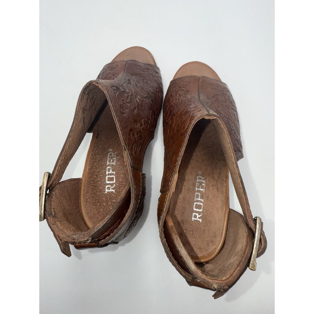Roper Mika Floral Embossed Peep Toe Zippered Shootie Pumps Womens Size 5 - Picture 8 of 16